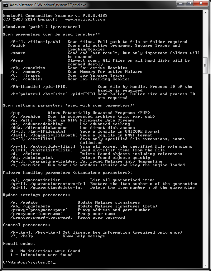 Emsisoft Commandline Scanner 11.9.0.6513 software screenshot