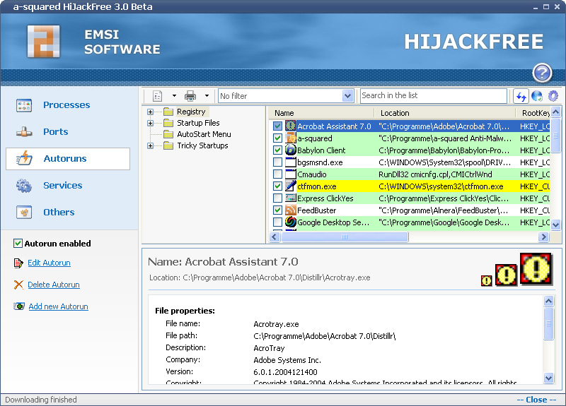 Emsisoft HiJackFree 4.5 software screenshot