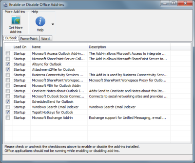 EnableDisable for Office 3.8.4910 software screenshot