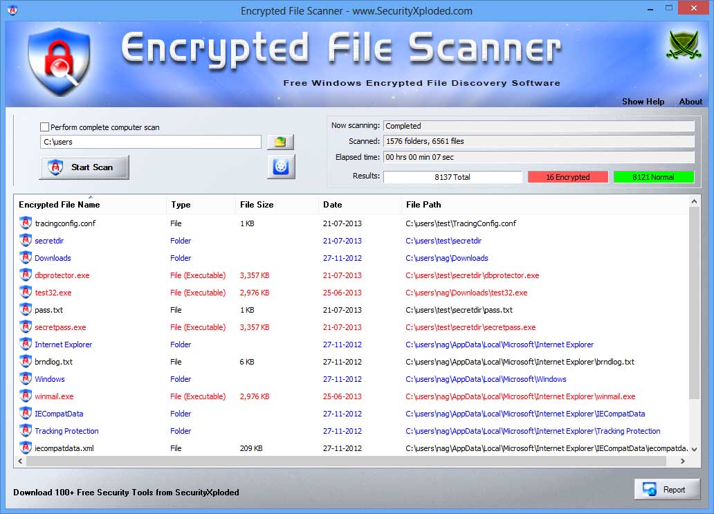 Encrypted File Scanner 1.5 software screenshot