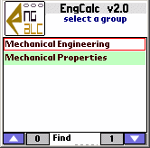 EngCalc(Mechanical)- PalmOS Calculator 2.0 software screenshot