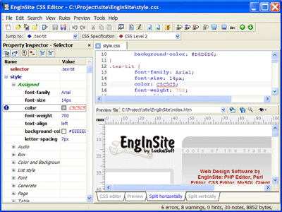 EngInSite CSS Editor 1.2 software screenshot