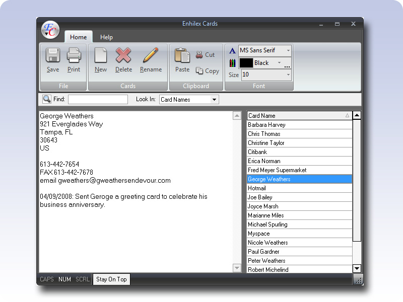 Enhilex Cards 3.22 software screenshot