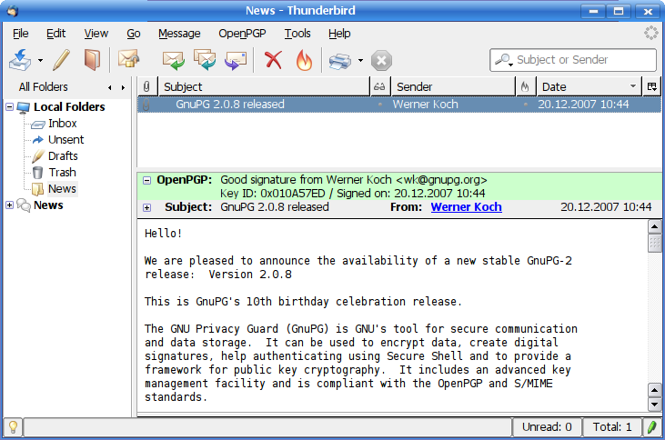 Enigmail 1.9.7 software screenshot