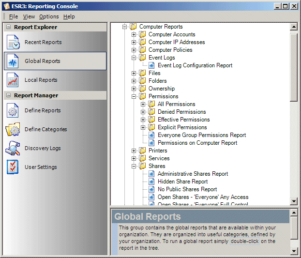 Enterprise Security Reporter 3.00 software screenshot