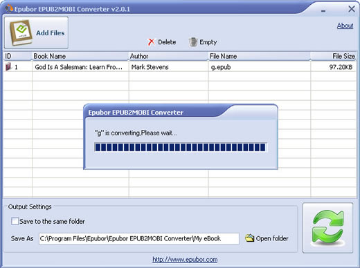 Epubor ePub2Mobi Converter 2.0.1 software screenshot