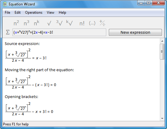 Equation Wizard 1.21 software screenshot