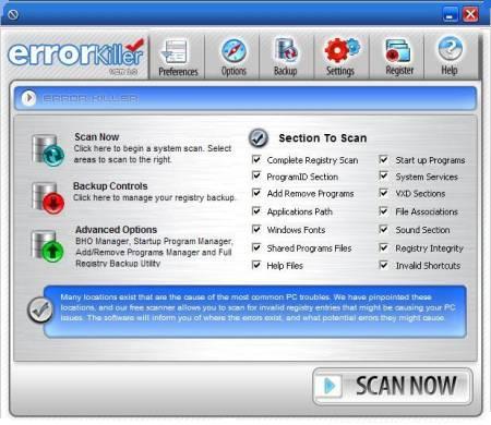 Error Killer Cleaner 2007 software screenshot