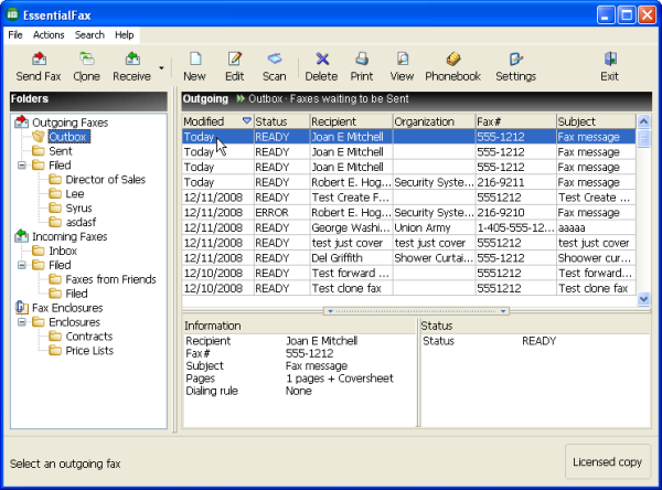 EssentialFax 1.80.00 software screenshot