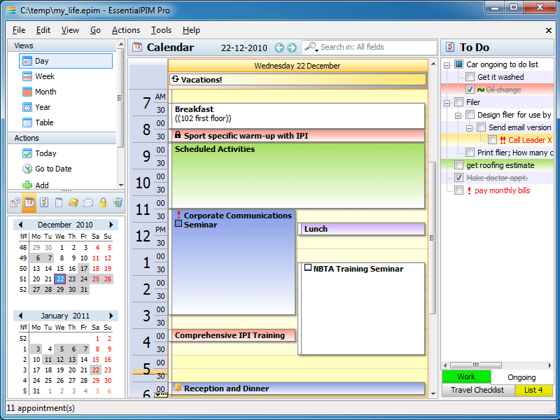 EssentialPIM Pro Portable 7.24 software screenshot