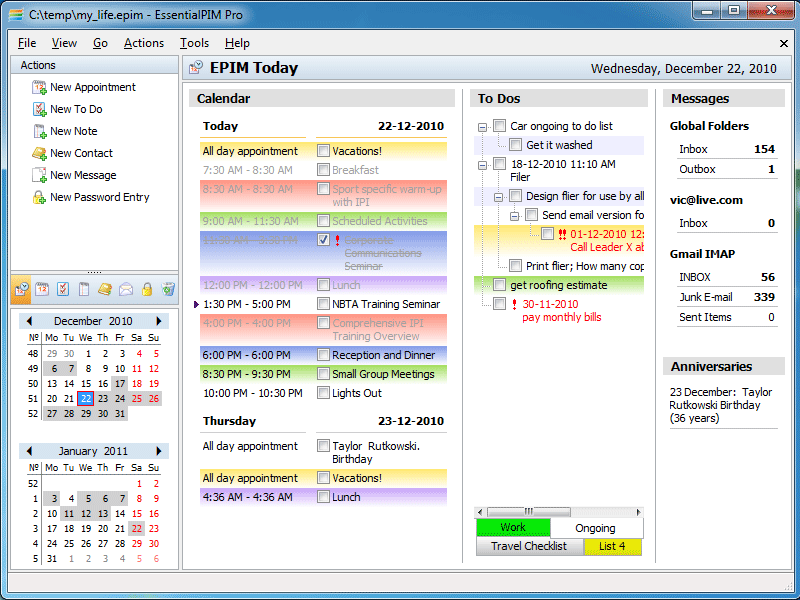 EssentialPIM 7.24 software screenshot