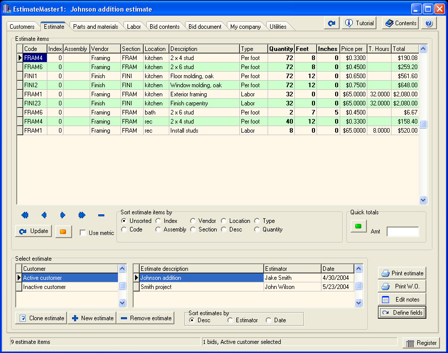 Estimate Master 7.28 software screenshot