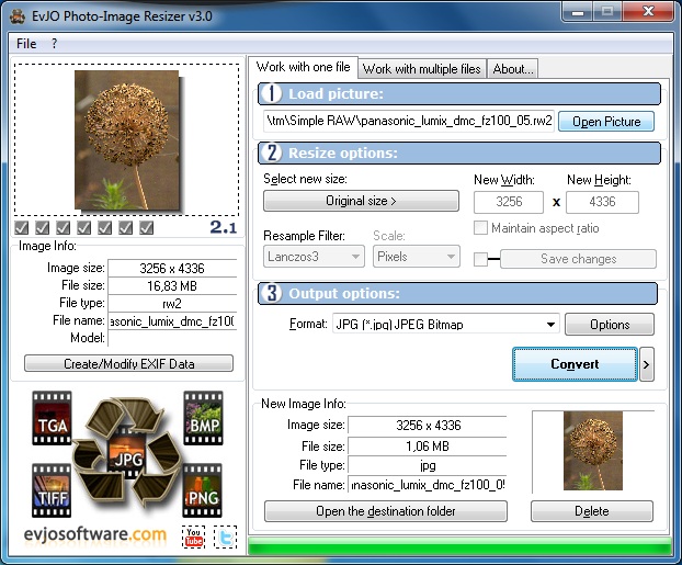 EvJO Photo-Image Resizer 3.0 software screenshot