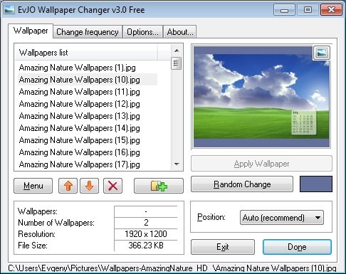 EvJO Wallpaper Changer 3.1 software screenshot