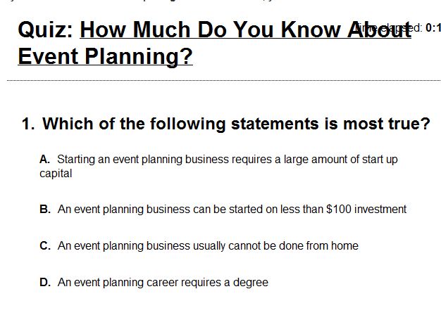 Event Planning Quiz 1.0 software screenshot