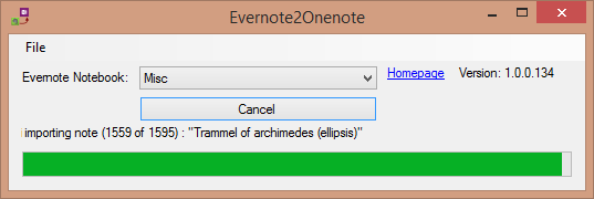 Evernote2Onenote 1.2.2.206 software screenshot