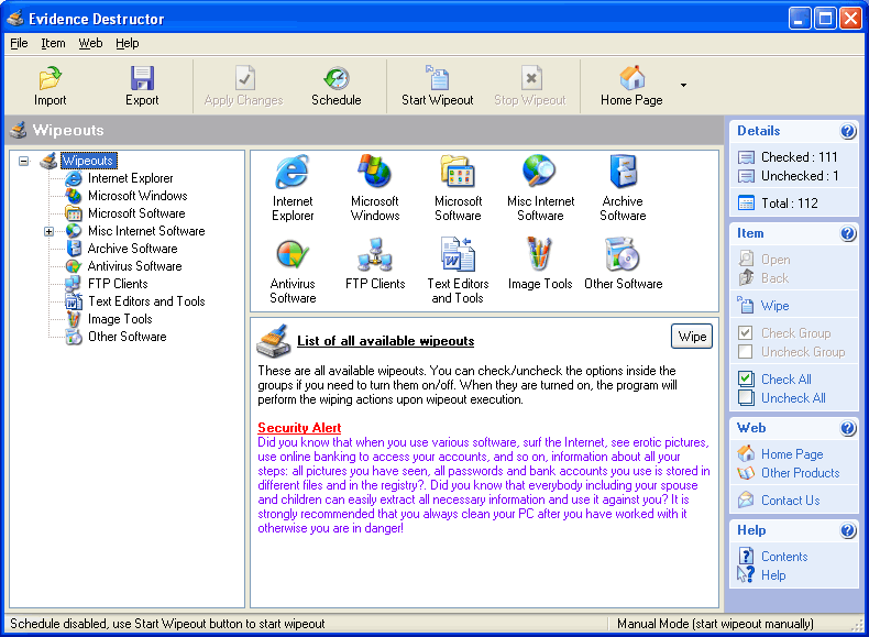 Evidence Destructor 2.71 software screenshot