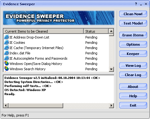 Evidence Sweeper 3.0.5 software screenshot