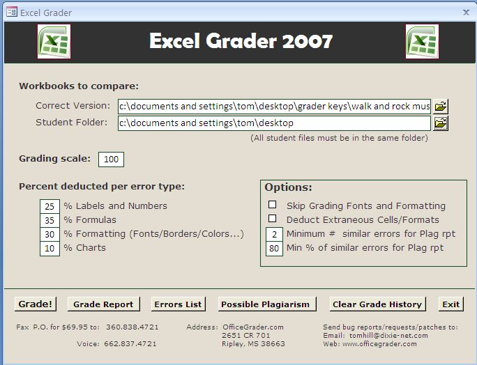 Excel Grader 11.09 software screenshot