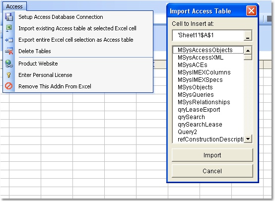 Excel MS Access Import, Export & Convert Software 7.0 software screenshot