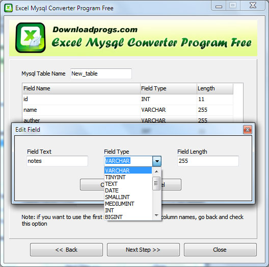 Excel Mysql Converter Program Free 1 software screenshot