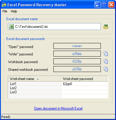 Excel Password Recovery Master 3.5 software screenshot