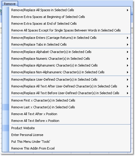 Excel Remove (Delete, Replace) Text, Spaces & Characters From Cells Software 7.0 software screenshot