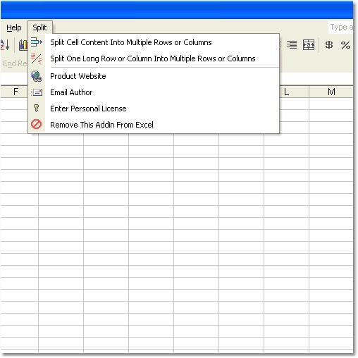 Excel Split Cells Into Multiple Rows or Columns Software 7.0 software screenshot