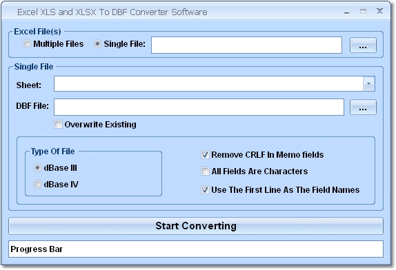 Excel XLS and XLSX To DBF Converter Software 7.0 software screenshot