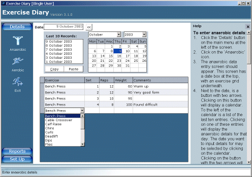 Exercise Diary 3.1.0 software screenshot