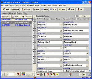 Exhibition Organizer Deluxe 4.0 software screenshot