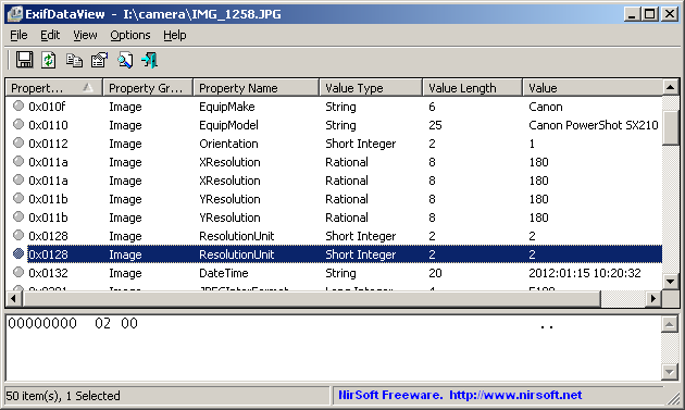 ExifDataView 1.06 software screenshot
