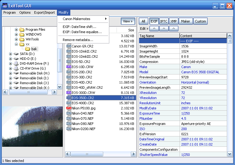 ExifToolGUI 5.13.0.0 software screenshot