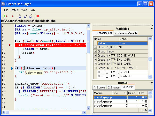 Expert Debugger 3.2 software screenshot