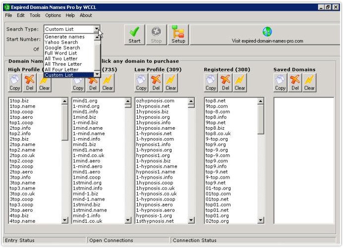 Expired Domain Names Pro 12.0 software screenshot