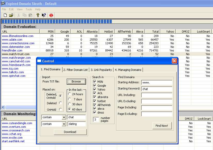 Expired Domain Sleuth 5.7.5r2 software screenshot