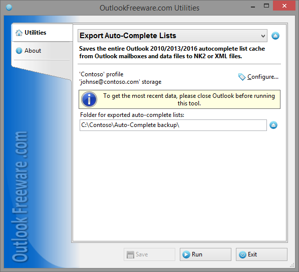 Export Auto-Complete Lists 3.8.0 software screenshot