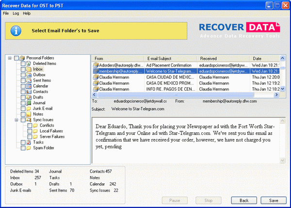 Export OST to PST 2007 3.10.1 software screenshot