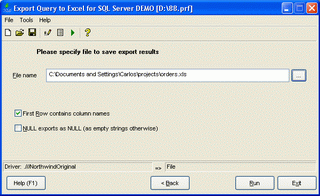 Export Query to Excel for SQL Server 1.06.42 software screenshot