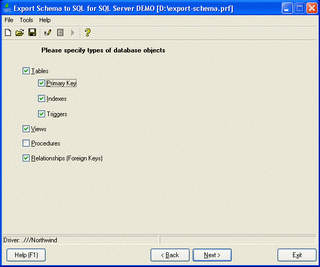 Export Schema to SQL for SQL Server 1.06.42 software screenshot