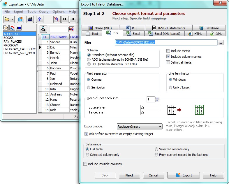 Exportizer Pro 6.1.2 software screenshot