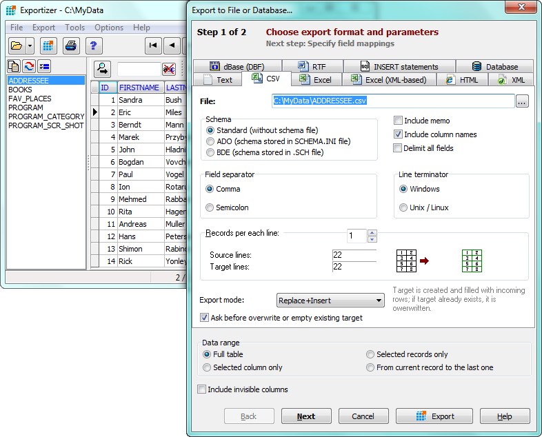 Exportizer 6.1.2 software screenshot