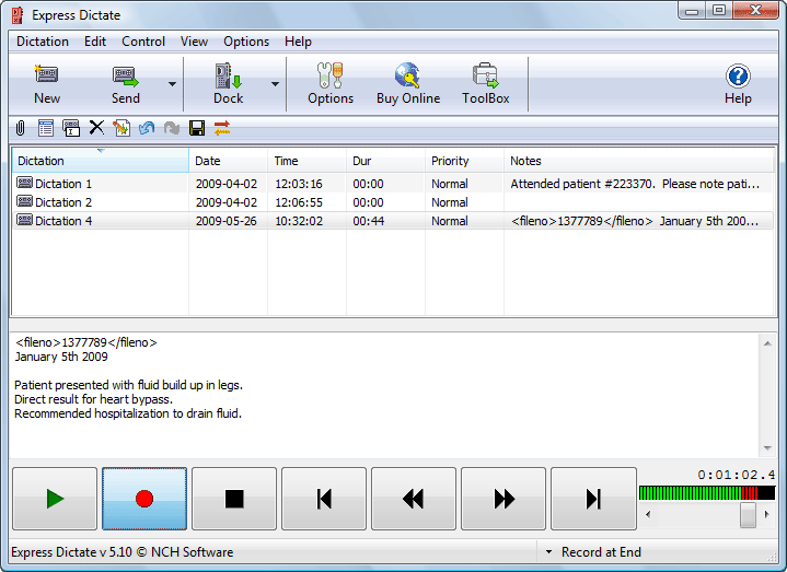 Express Dictate Dictation Recorder 5.48 software screenshot