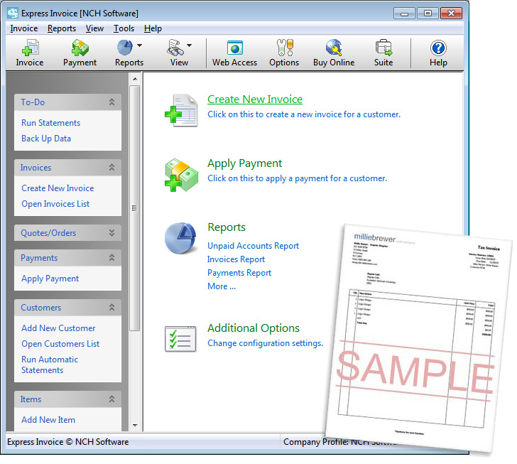 Express Invoice 5.01 software screenshot