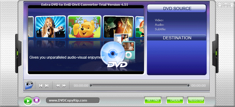 Extra DVD to XviD DivX Converter 8.21 software screenshot