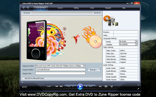 Extra DVD to Zune Ripper 8.25 software screenshot