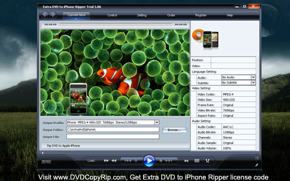 Extra DVD to iPhone Ripper 8.21 software screenshot