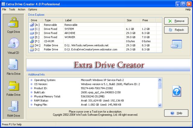 Extra Drive Creator Professional 16.1 software screenshot