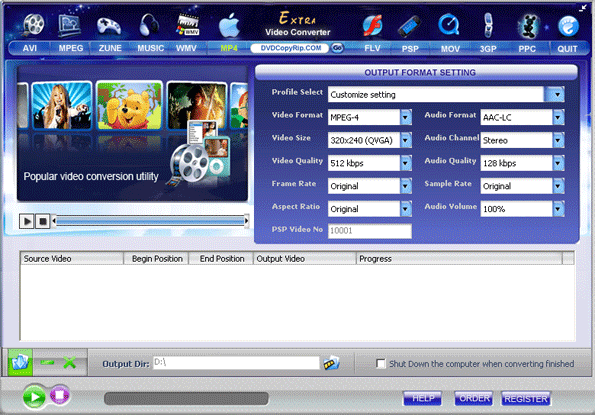 Extra Video Converter 8.2 software screenshot