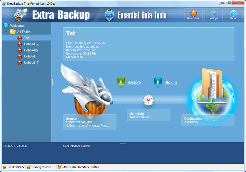 ExtraBackup 1.12.1005 software screenshot